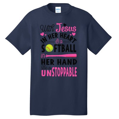 Jesus In Her Heart Softball Hand Funny Pitcher Gift For Her Gift Tall T-Shirt