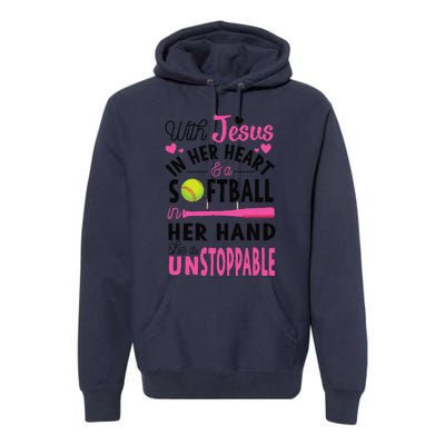 Jesus In Her Heart Softball Hand Funny Pitcher Gift For Her Gift Premium Hoodie