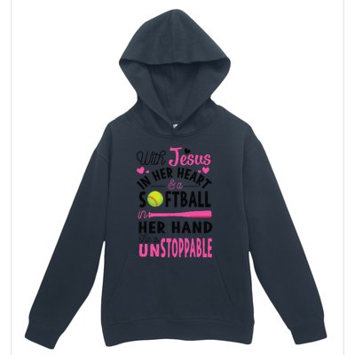 Jesus In Her Heart Softball Hand Funny Pitcher Gift For Her Gift Urban Pullover Hoodie