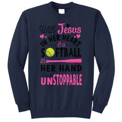 Jesus In Her Heart Softball Hand Funny Pitcher Gift For Her Gift Tall Sweatshirt