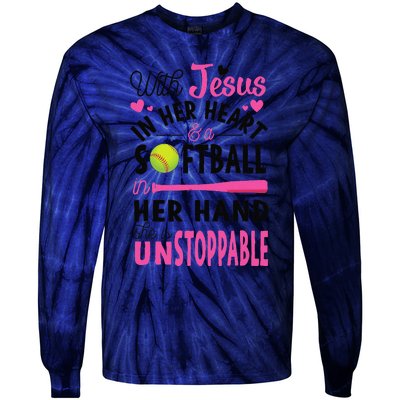 Jesus In Her Heart Softball Hand Funny Pitcher Gift For Her Gift Tie-Dye Long Sleeve Shirt