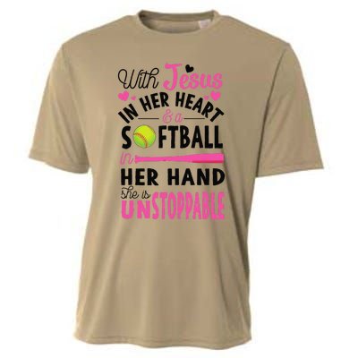 Jesus In Her Heart Softball Hand Funny Pitcher Gift For Her Gift Cooling Performance Crew T-Shirt