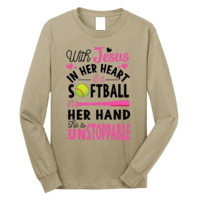 Jesus In Her Heart Softball Hand Funny Pitcher Gift For Her Gift Long Sleeve Shirt