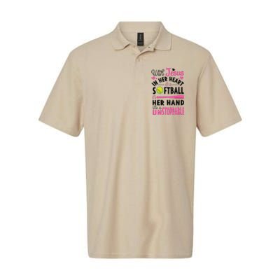 Jesus In Her Heart Softball Hand Funny Pitcher Gift For Her Gift Softstyle Adult Sport Polo