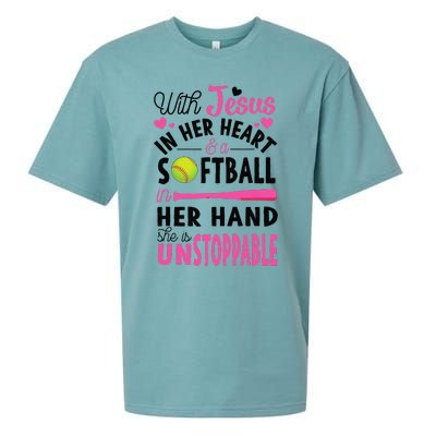 Jesus In Her Heart Softball Hand Funny Pitcher Gift For Her Gift Sueded Cloud Jersey T-Shirt