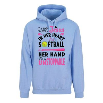 Jesus In Her Heart Softball Hand Funny Pitcher Gift For Her Gift Unisex Surf Hoodie