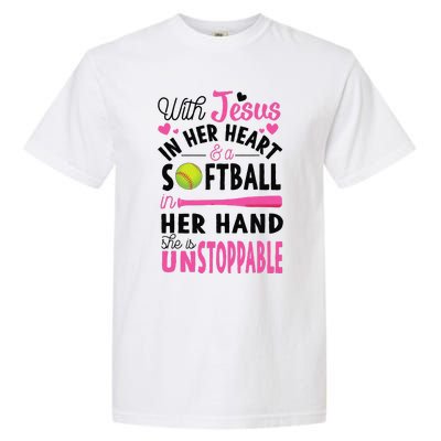 Jesus In Her Heart Softball Hand Funny Pitcher Gift For Her Gift Garment-Dyed Heavyweight T-Shirt