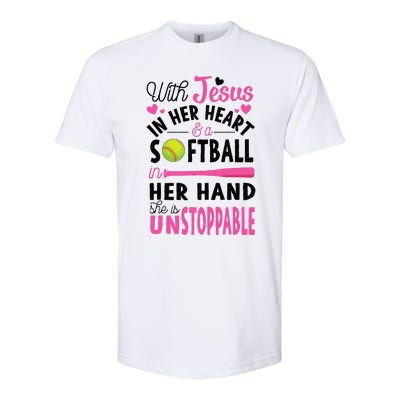 Jesus In Her Heart Softball Hand Funny Pitcher Gift For Her Gift Softstyle CVC T-Shirt