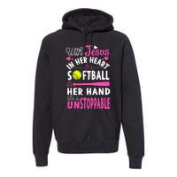 Jesus In Her Heart Softball Hand Funny Pitcher Gift For Her Premium Hoodie