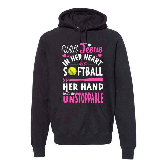 Jesus In Her Heart Softball Hand Funny Pitcher Gift For Her Premium Hoodie