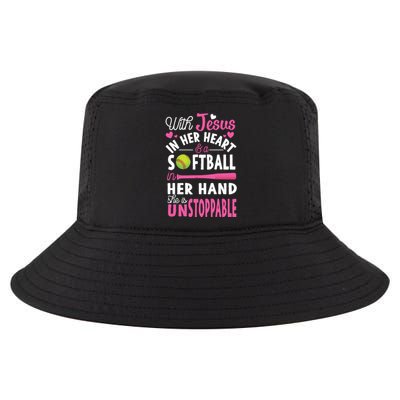 Jesus In Her Heart Softball Hand Funny Pitcher Gift For Her Gift Cool Comfort Performance Bucket Hat