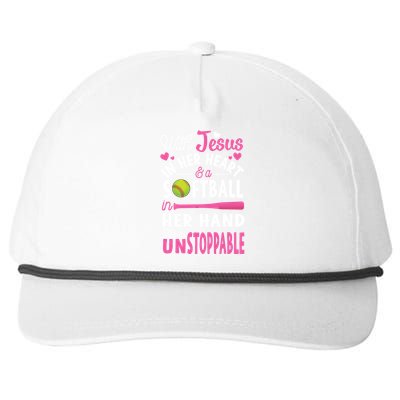 Jesus In Her Heart Softball Hand Funny Pitcher Gift For Her Gift Snapback Five-Panel Rope Hat