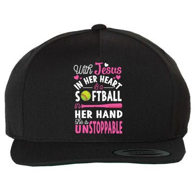 Jesus In Her Heart Softball Hand Funny Pitcher Gift For Her Gift Wool Snapback Cap