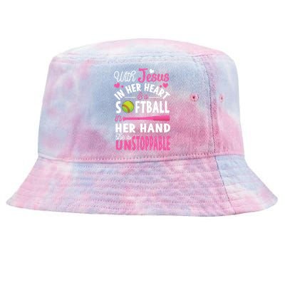 Jesus In Her Heart Softball Hand Funny Pitcher Gift For Her Gift Tie-Dyed Bucket Hat