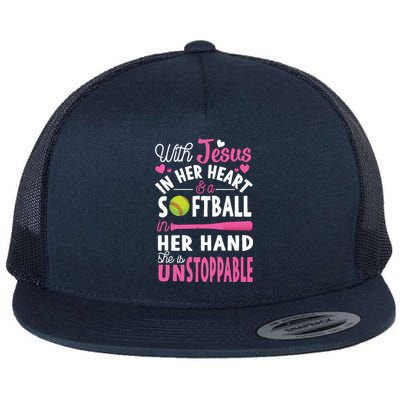 Jesus In Her Heart Softball Hand Funny Pitcher Gift For Her Gift Flat Bill Trucker Hat