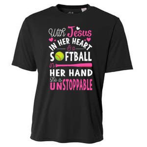 Jesus In Her Heart Softball Hand Funny Pitcher Cooling Performance Crew T-Shirt