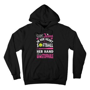 Jesus In Her Heart Softball Hand Funny Pitcher Hoodie