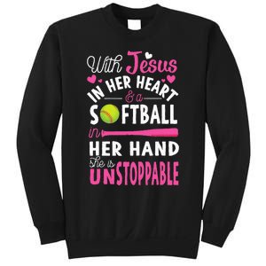 Jesus In Her Heart Softball Hand Funny Pitcher Sweatshirt