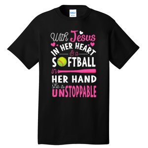 Jesus In Her Heart Softball Hand Funny Pitcher Tall T-Shirt