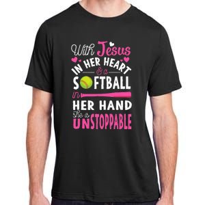 Jesus In Her Heart Softball Hand Funny Pitcher Adult ChromaSoft Performance T-Shirt