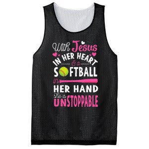 Jesus In Her Heart Softball Hand Funny Pitcher Mesh Reversible Basketball Jersey Tank