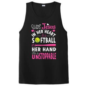 Jesus In Her Heart Softball Hand Funny Pitcher PosiCharge Competitor Tank