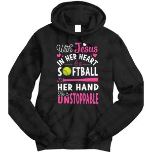 Jesus In Her Heart Softball Hand Funny Pitcher Tie Dye Hoodie