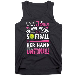 Jesus In Her Heart Softball Hand Funny Pitcher Tank Top