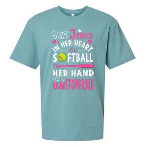 Jesus In Her Heart Softball Hand Funny Pitcher Sueded Cloud Jersey T-Shirt