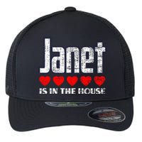 Janet Is In The House Retro Hearts First Name Love Janet Flexfit Unipanel Trucker Cap