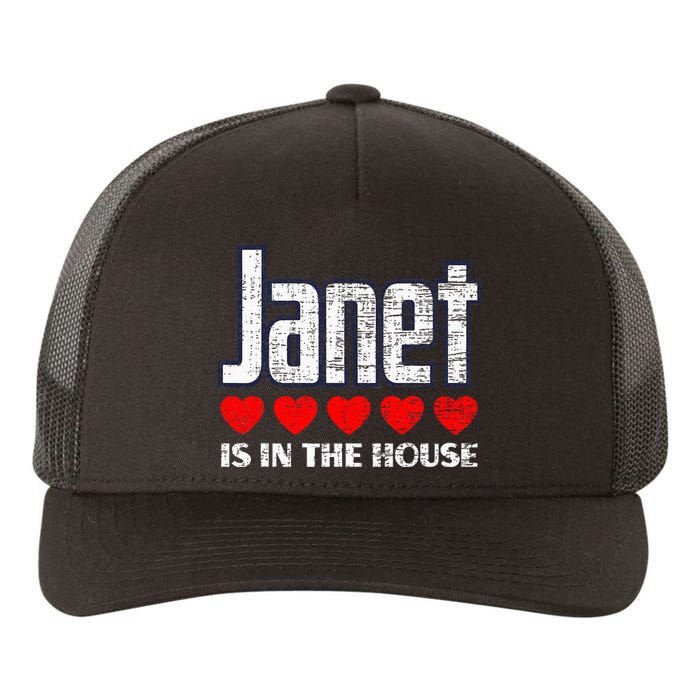 Janet Is In The House Retro Hearts First Name Love Janet Yupoong Adult 5-Panel Trucker Hat