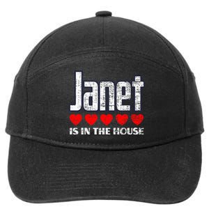 Janet Is In The House Retro Hearts First Name Love Janet 7-Panel Snapback Hat