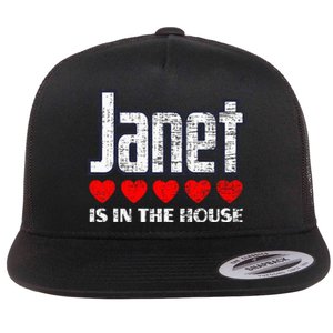 Janet Is In The House Retro Hearts First Name Love Janet Flat Bill Trucker Hat