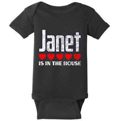 Janet Is In The House Retro Hearts First Name Love Janet Baby Bodysuit