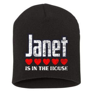 Janet Is In The House Retro Hearts First Name Love Janet Short Acrylic Beanie