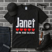 Janet Is In The House Retro Hearts First Name Love Janet Tall T-Shirt