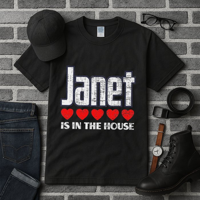 Janet Is In The House Retro Hearts First Name Love Janet Tall T-Shirt
