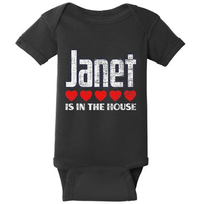 Janet Is In The House Retro Hearts First Name Love Janet Baby Bodysuit