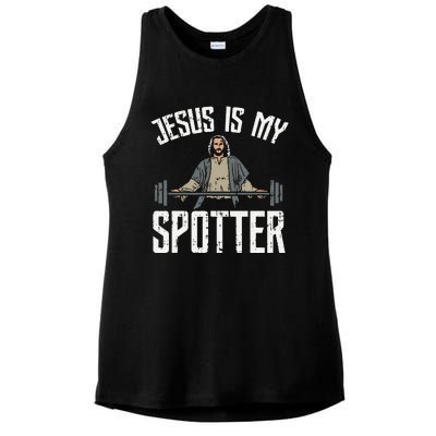 Jesus I Jesus Is My Spotter Ladies PosiCharge Tri-Blend Wicking Tank