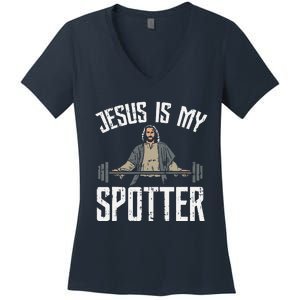 Jesus I Jesus Is My Spotter Women's V-Neck T-Shirt