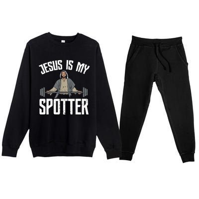 Jesus I Jesus Is My Spotter Premium Crewneck Sweatsuit Set