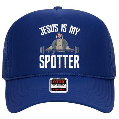 Jesus I Jesus Is My Spotter High Crown Mesh Back Trucker Hat