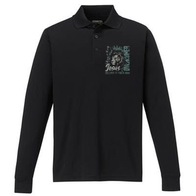 Jesus Is King Lion Of Judah Bible Faith Graphic Christian Performance Long Sleeve Polo