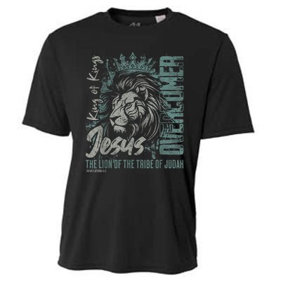 Jesus Is King Lion Of Judah Bible Faith Graphic Christian Cooling Performance Crew T-Shirt