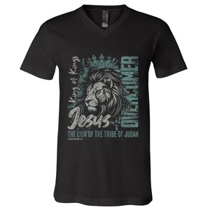 Jesus Is King Lion Of Judah Bible Faith Graphic Christian V-Neck T-Shirt