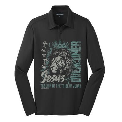 Jesus Is King Lion Of Judah Bible Faith Graphic Christian Silk Touch Performance Long Sleeve Polo