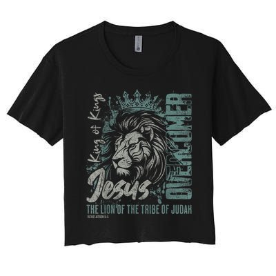 Jesus Is King Lion Of Judah Bible Faith Graphic Christian Women's Crop Top Tee