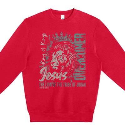 Jesus Is King Lion Of Judah Bible Faith Graphic Christian Premium Crewneck Sweatshirt