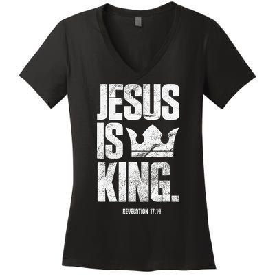 Jesus Is King Christian Bible Scripture Quote Women's V-Neck T-Shirt