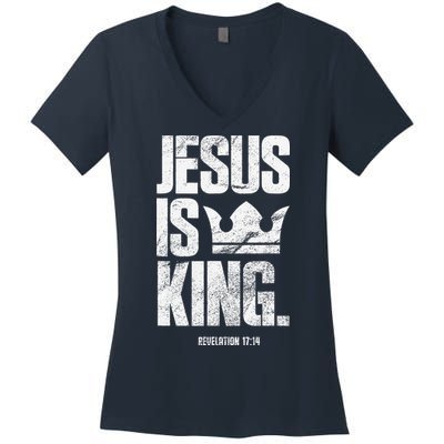 Jesus Is King Christian Bible Scripture Quote Women's V-Neck T-Shirt